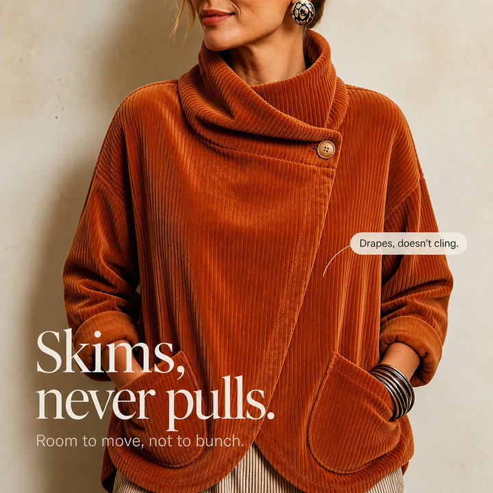 Draperly – Asymmetric Wrap Neckline Corduroy Jacket