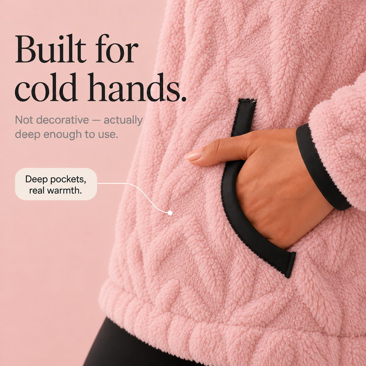 Cloudessa – Half-Zip Fuzzy Pullover With Kangaroo Pocket