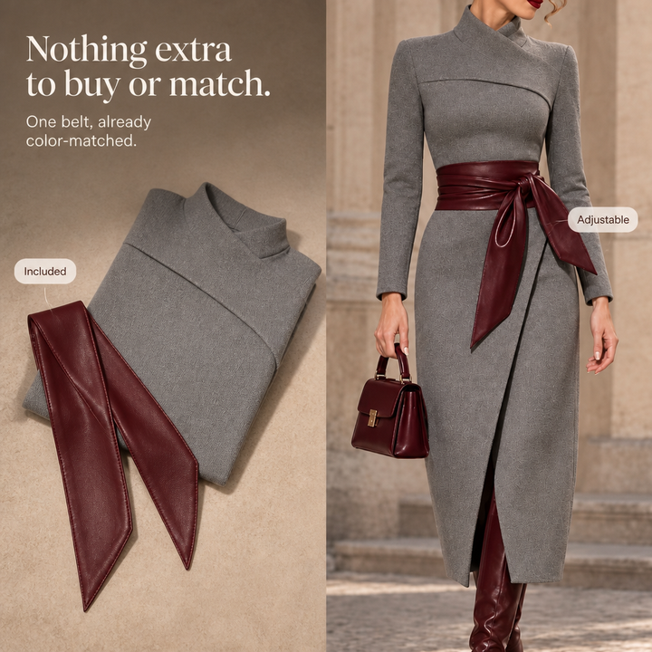 Vellora – Textured Knit Wrap Midi Dress