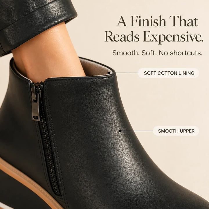 Colombe – Smooth Side-Zip Wedge Ankle Boots