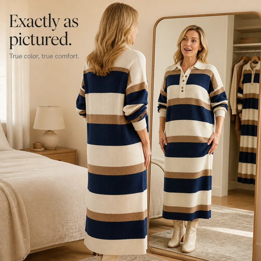 Collara – Striped Knit Polo-Collar Dress