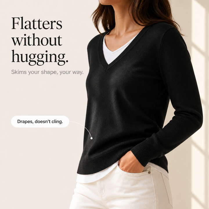 Layerelle – Double-Collar V-Neck Knit Sweater