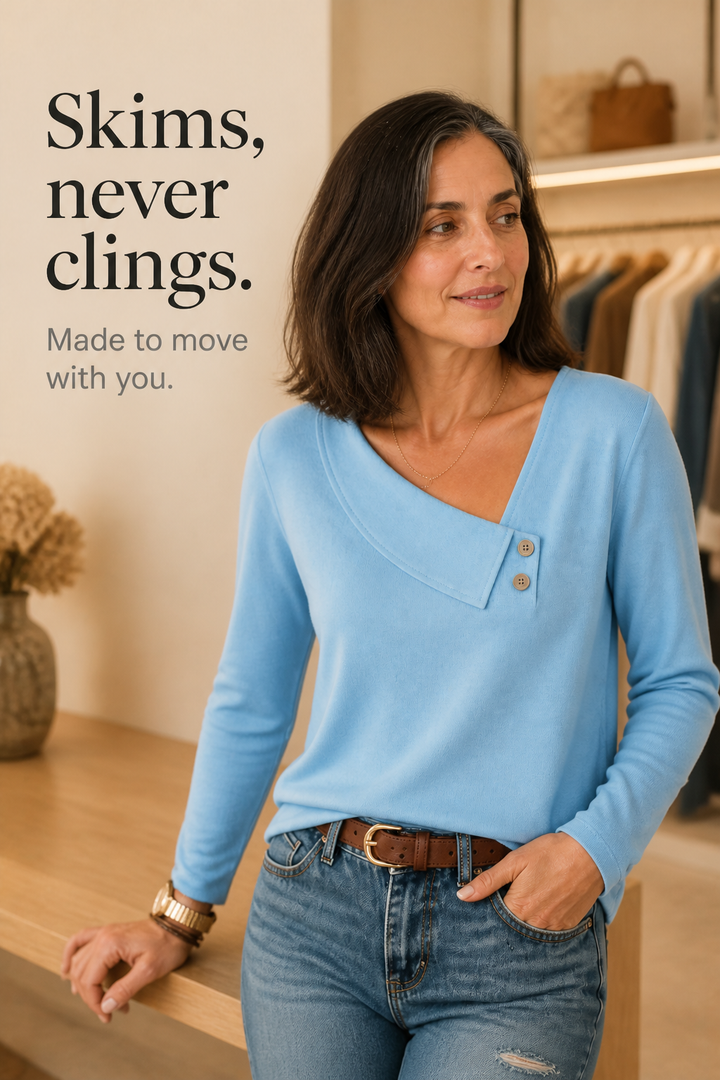 Vivelyn – Asymmetrical V-Neck Draped Top