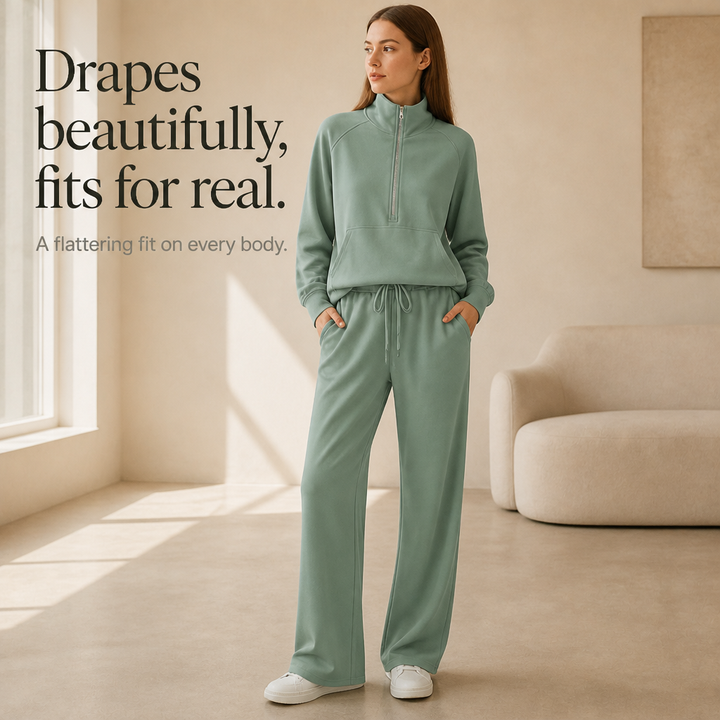 Easewell – Half-Zip Top And Wide-Leg Trouser Set