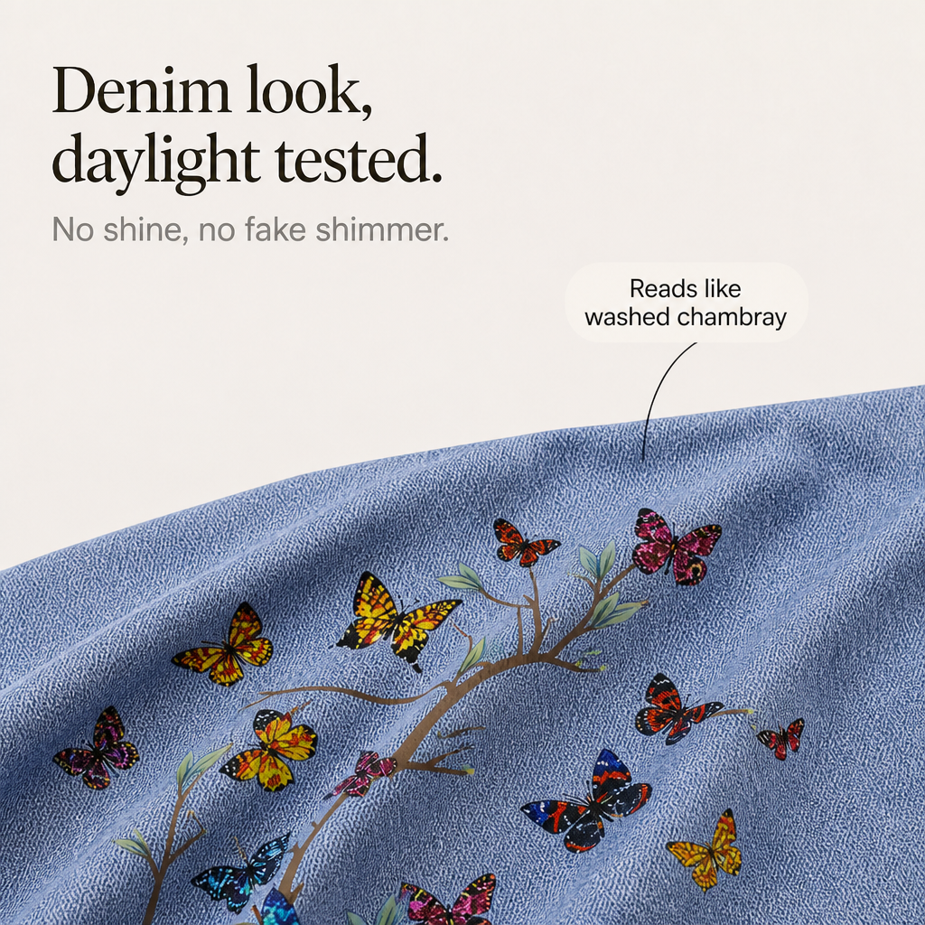 Denimly – Botanical Embroidered Denim-Look Tank Top