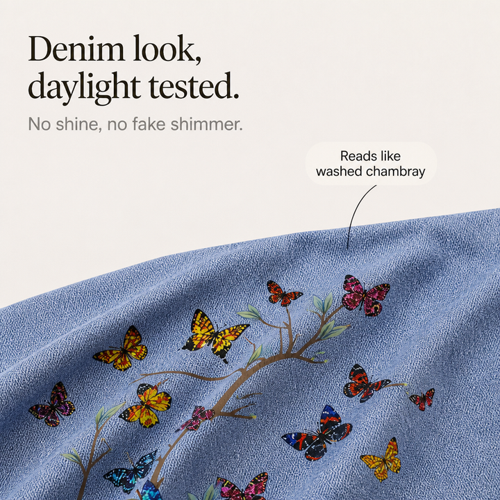 Denimly – Botanical Embroidered Denim-Look Tank Top