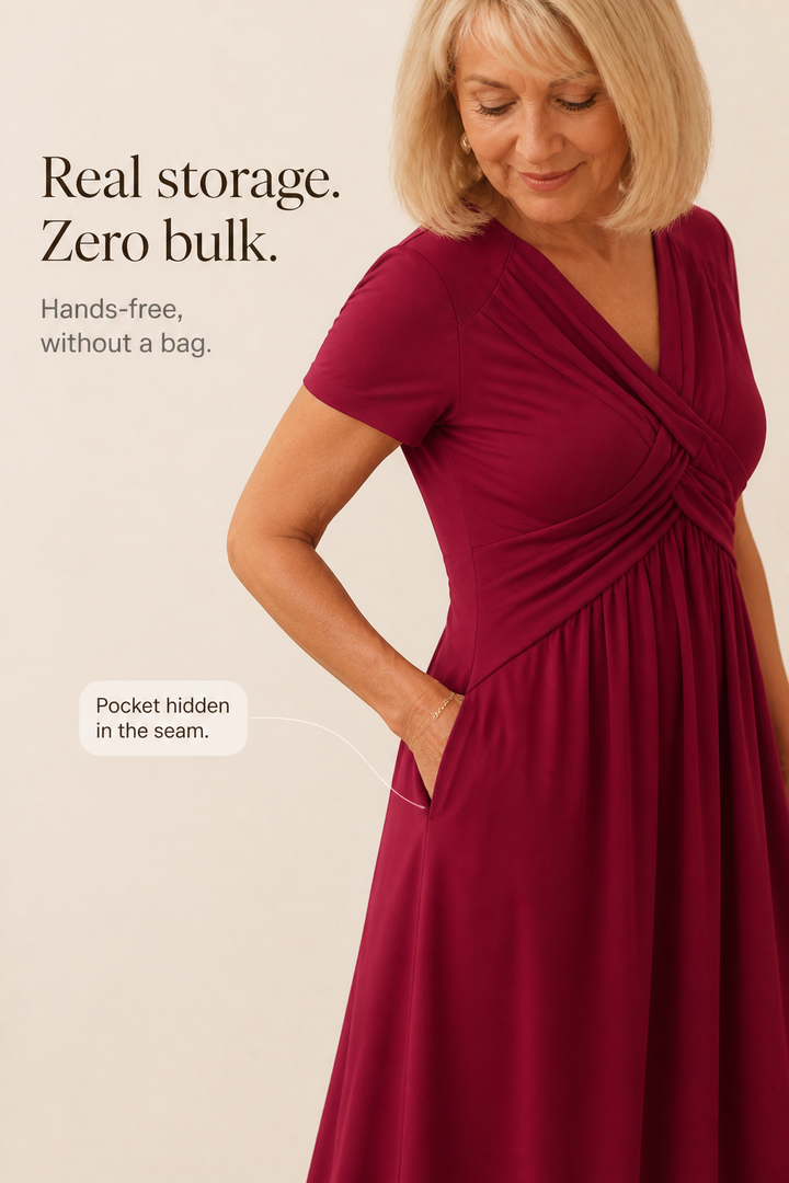 Wearbella – Crossover V-Neck Pleated Pocket Midi Dress