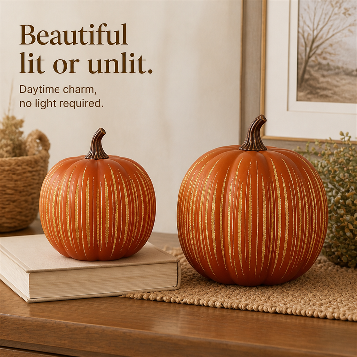 Starfall Pumpkins – Illuminated Starry Glass Pumpkins (2 Piece Set)