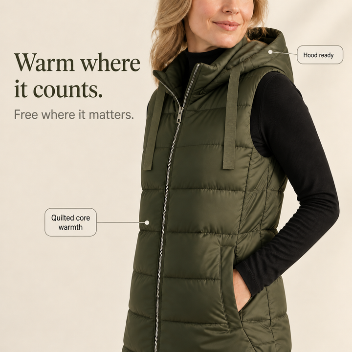 Longbella – Hooded Longline Quilted Puffer Vest
