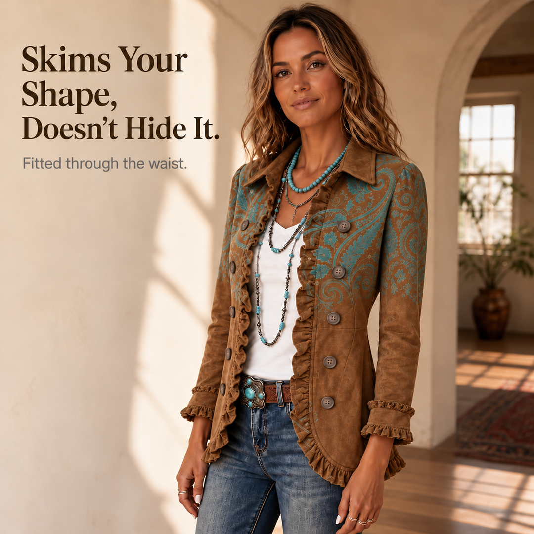 Paisley Belle – Ruffle-Trim Paisley Open-Front Jacket