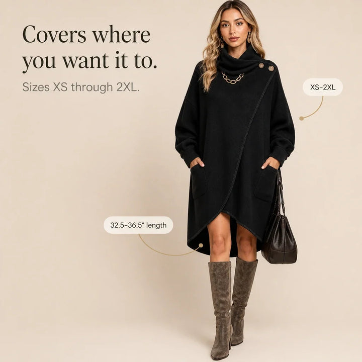 Cowlora – Asymmetric Cowl-Neck Sweater Dress