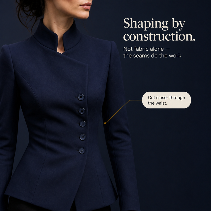 Vertica – Asymmetric Button-Up Stand Collar Blazer