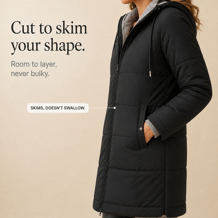 Veluna – Hooded Quilted Longline Coat