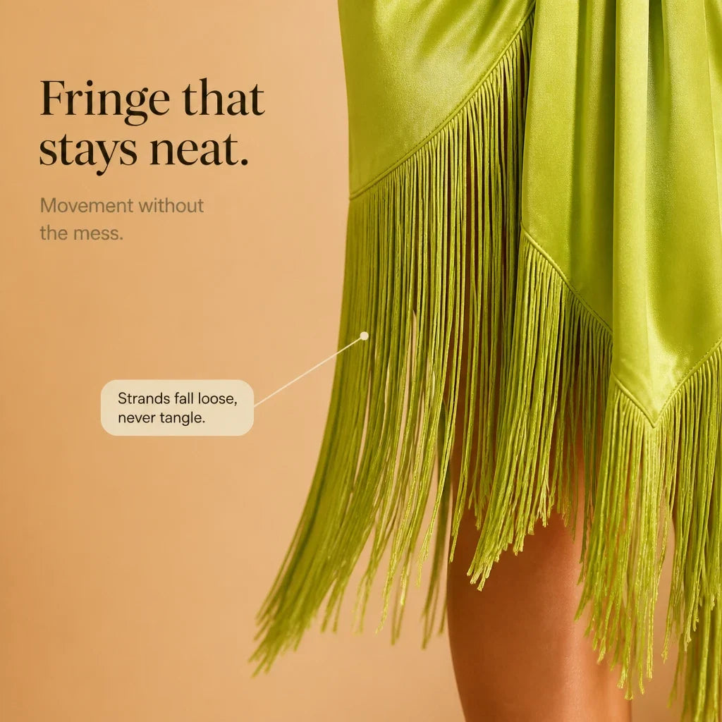 Fringeora – Satin Shirt Dress With Fringe Hem