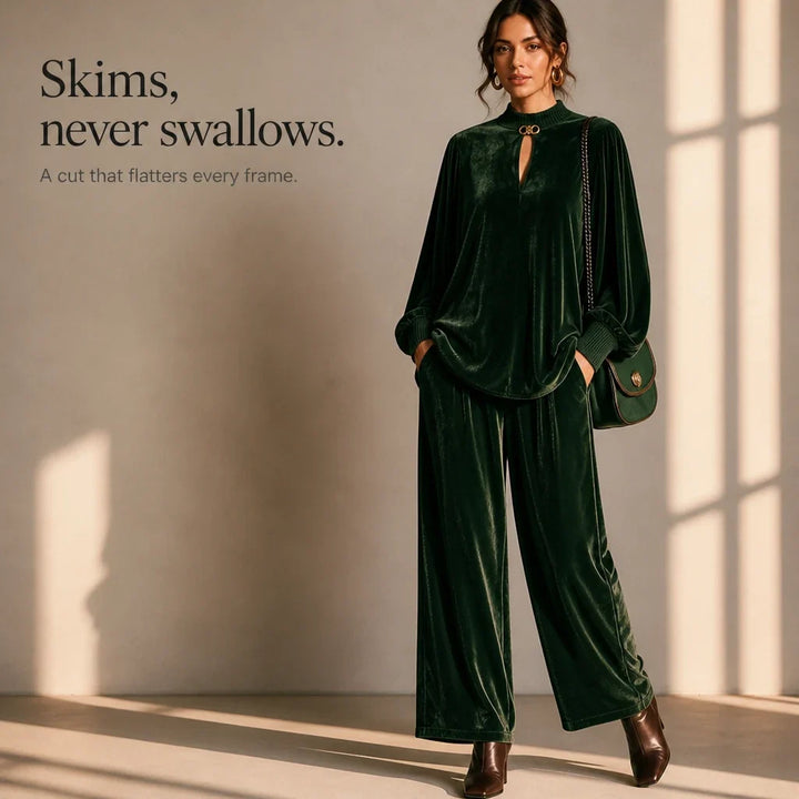 Veloura – Keyhole Velvet Top And Wide-Leg Trouser Set