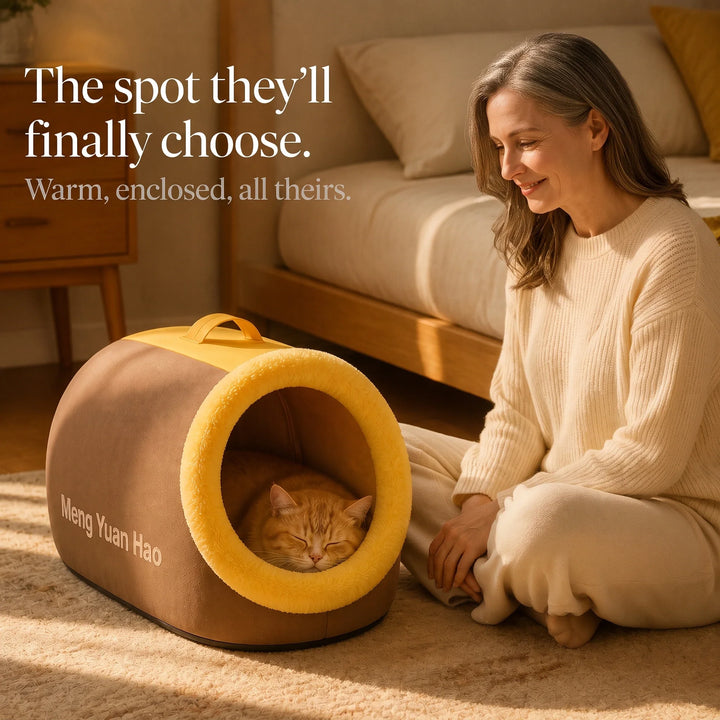 Cozyburrow – Enclosed Cave-Style Cat Bed With Removable Plush Cushion