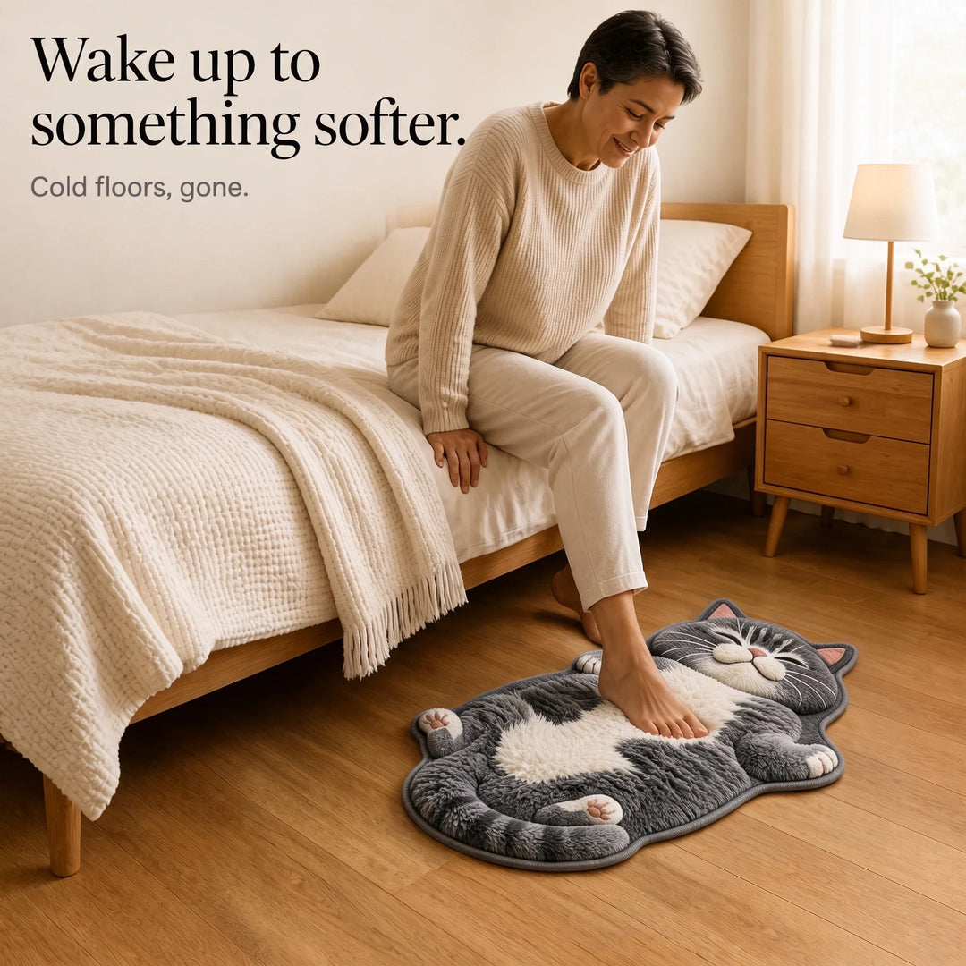 Tabby Tumble – Sleeping Cat-Shaped Plush Area Rug