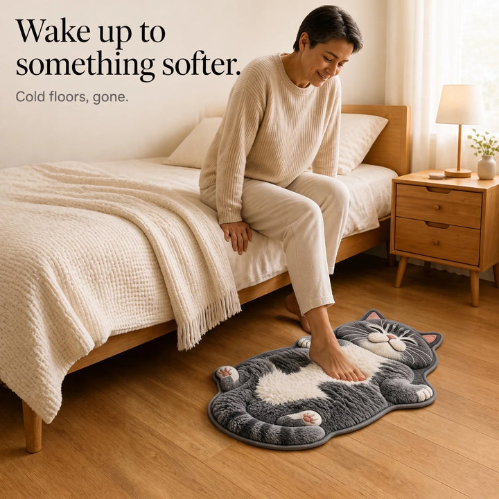 Tabby Tumble – Sleeping Cat-Shaped Plush Area Rug