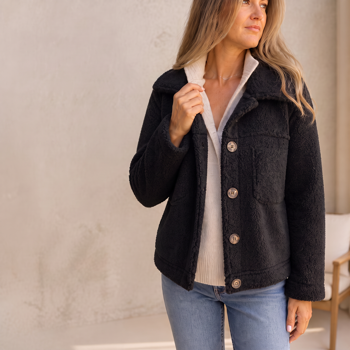 Ariane – Curly Faux-Fur Button-Front Jacket
