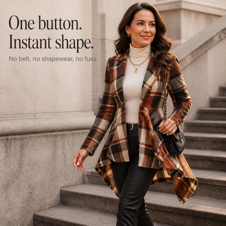 Cinchella – Plaid High-Low Peplum Waist Coat