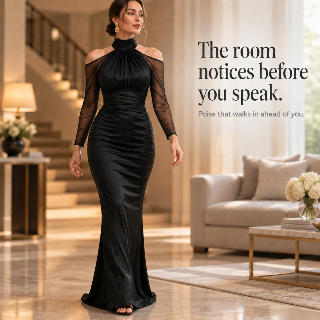 Elarian – Sheer Cold-Shoulder Mermaid Gown