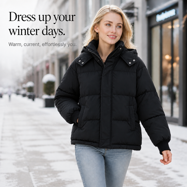 Veluna – Cropped Hooded Puffer Jacket