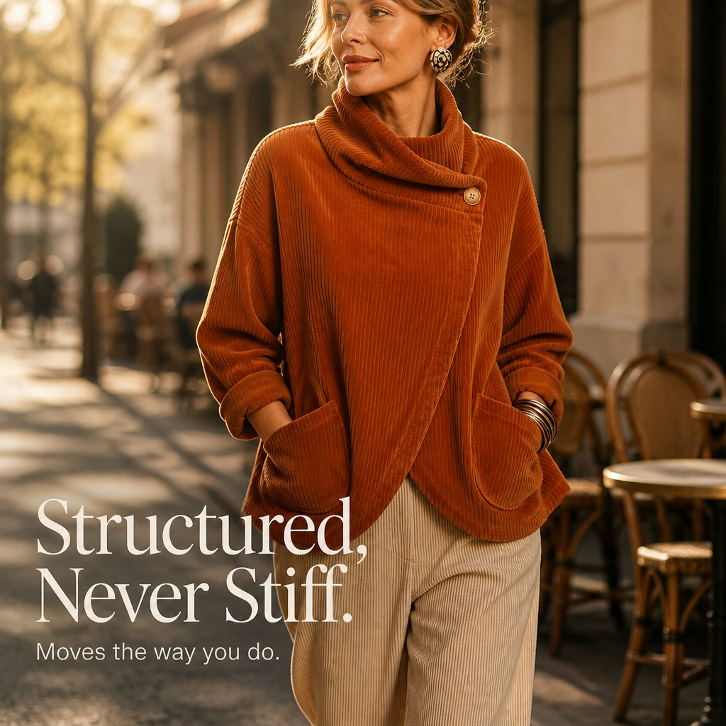 Draperly – Asymmetric Wrap Neckline Corduroy Jacket