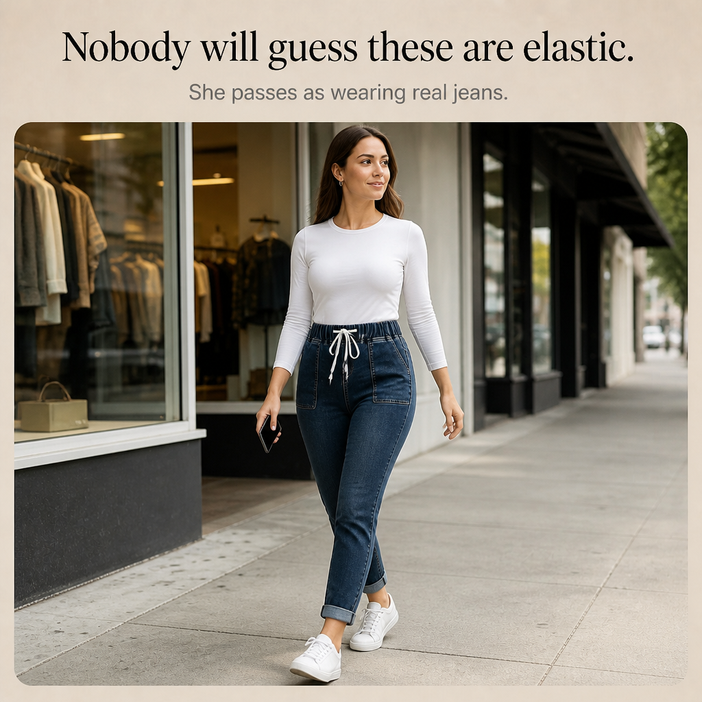 Wearbella – Drawstring Elastic-Waist Stretch Tapered Jeans
