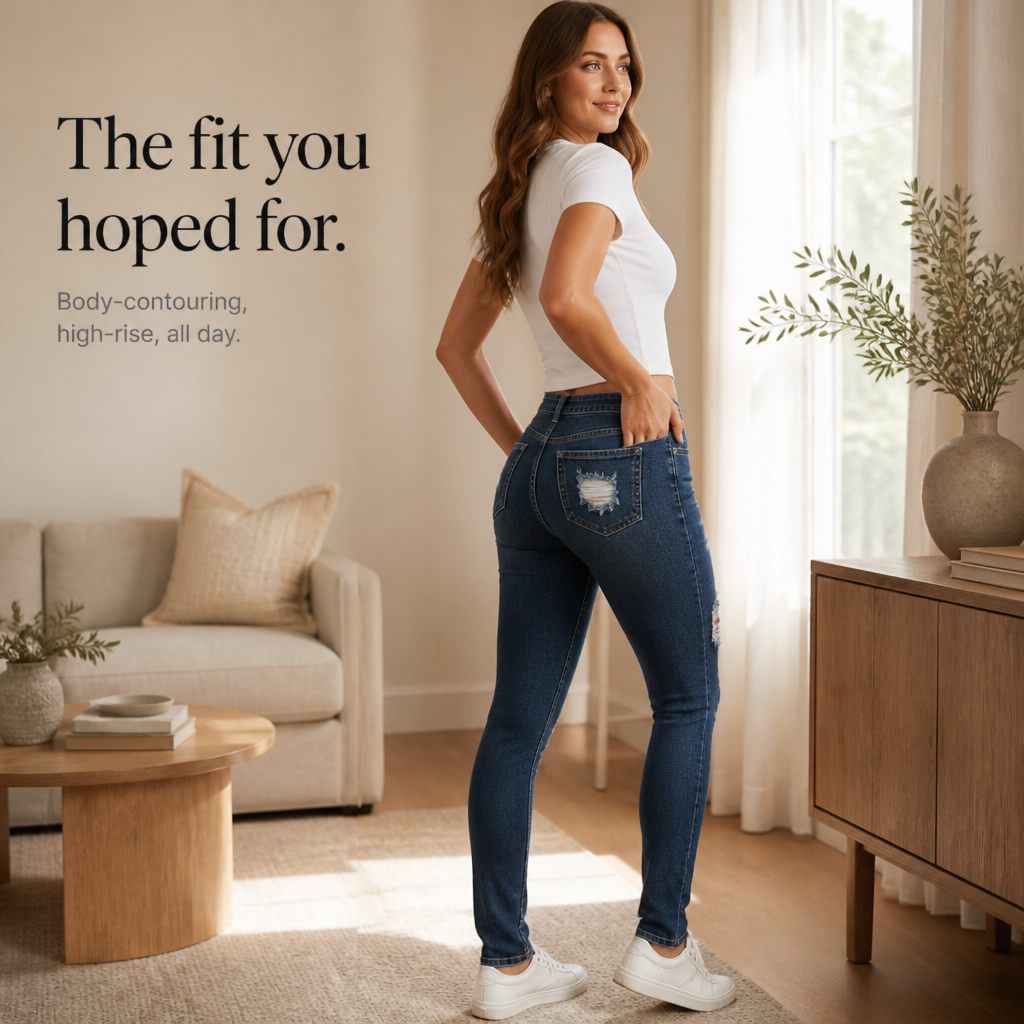 Curvella – Distressed High-Waisted Skinny Stretch Jeans