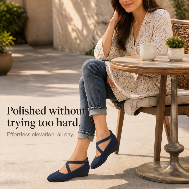 Elara Wedge – Crisscross Elastic Strap Wedge Flats