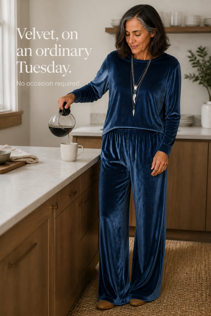 Duskvelor – Velvet-Look Wide-Leg Two-Piece Lounge Set