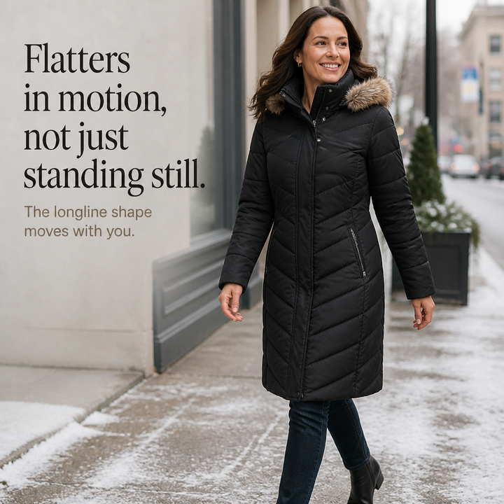 Chevronwarm – Longline Puffer Coat With Fur Hood