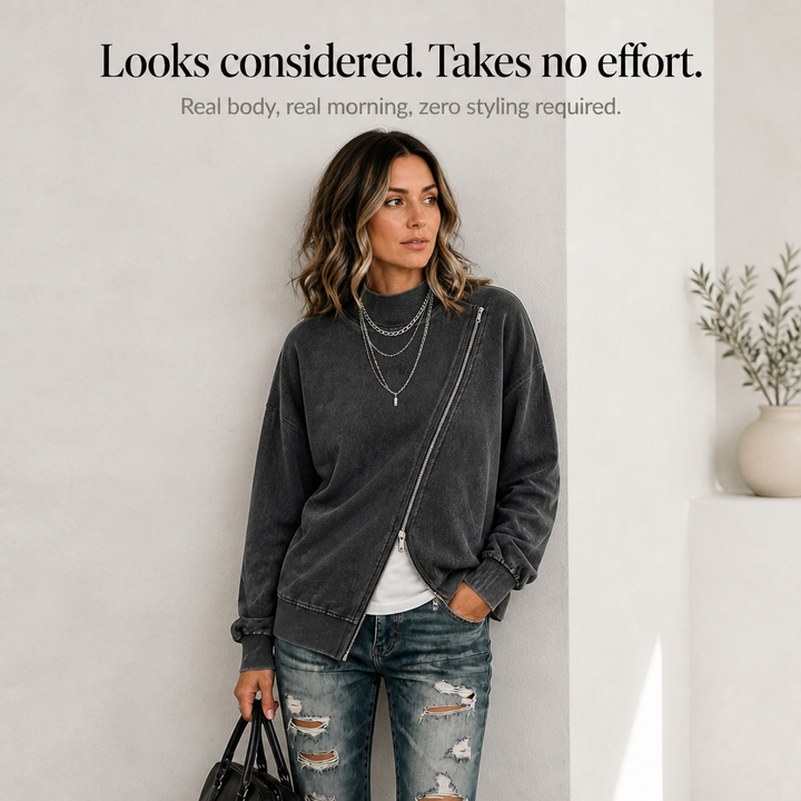 Slantwick – Diagonal Zip Drop-Shoulder Sweatshirt Jacket