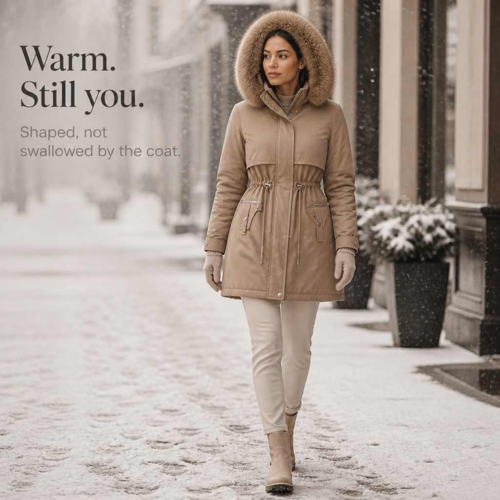 Veluxe – Fur-Trim Waist-Cinch Quilted Parka