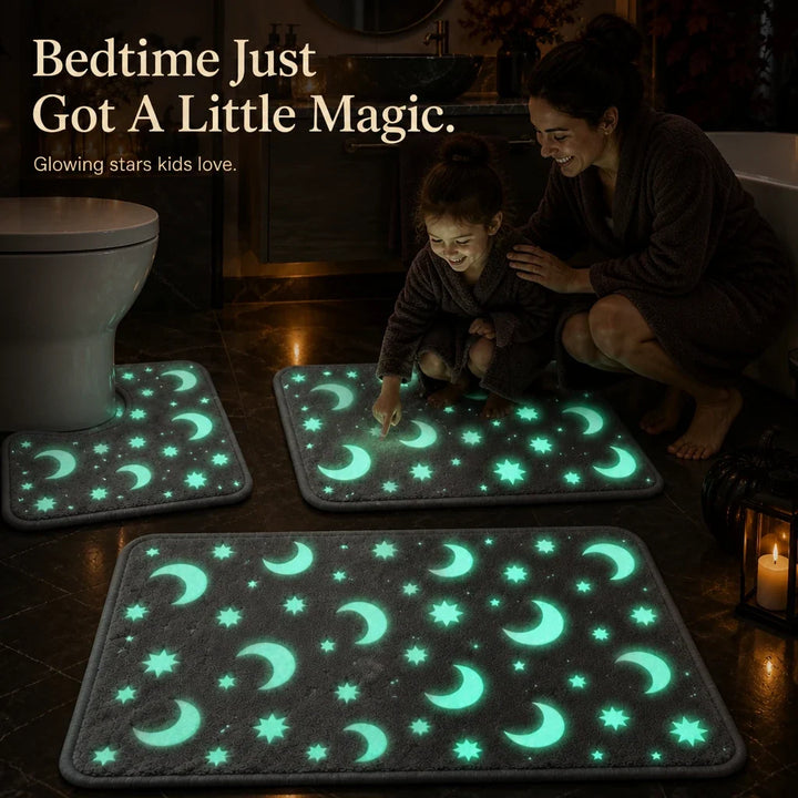 Lunaglow – Glow-In-The-Dark Moon And Star Bath Mat Set