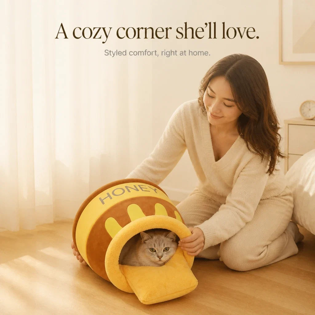 HoneyHaven – Honey Pot-Shaped Enclosed Pet Bed
