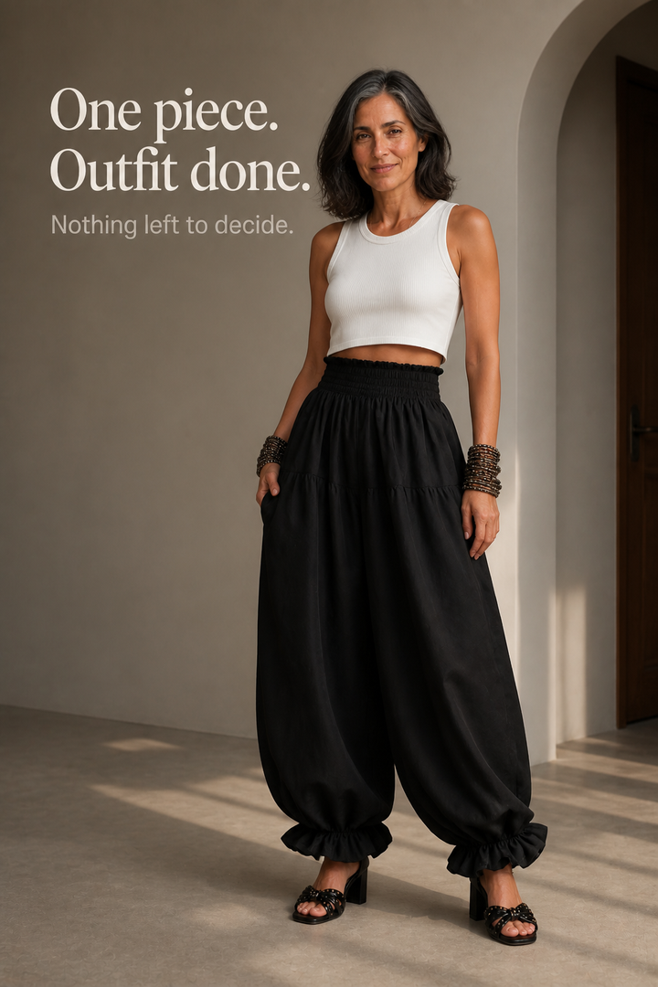 Wearbella – Smocked Waist Ruffled Hem Wide Leg Pants