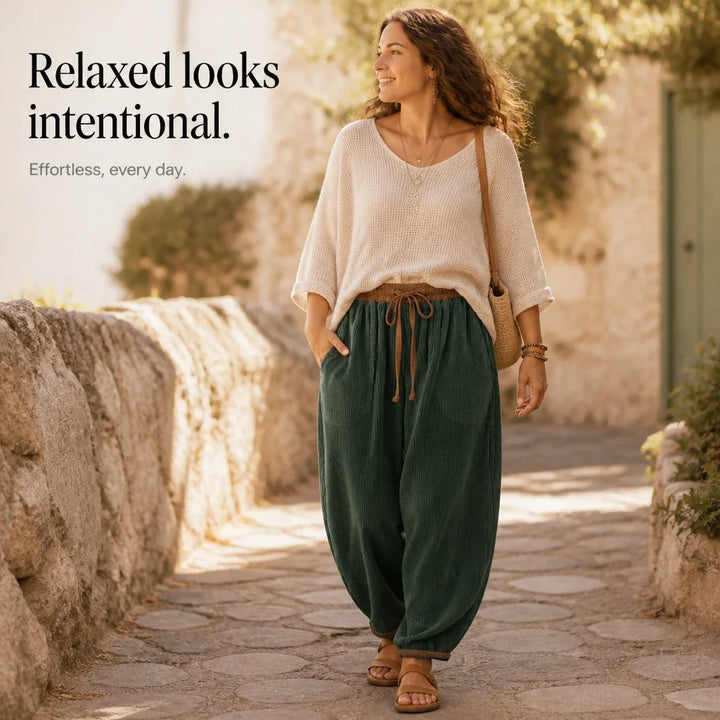 Cordelia – Ribbed Corduroy-Look Lantern Pants