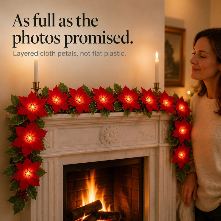 Poinsettia Glow – Battery-Powered Poinsettia LED Garland