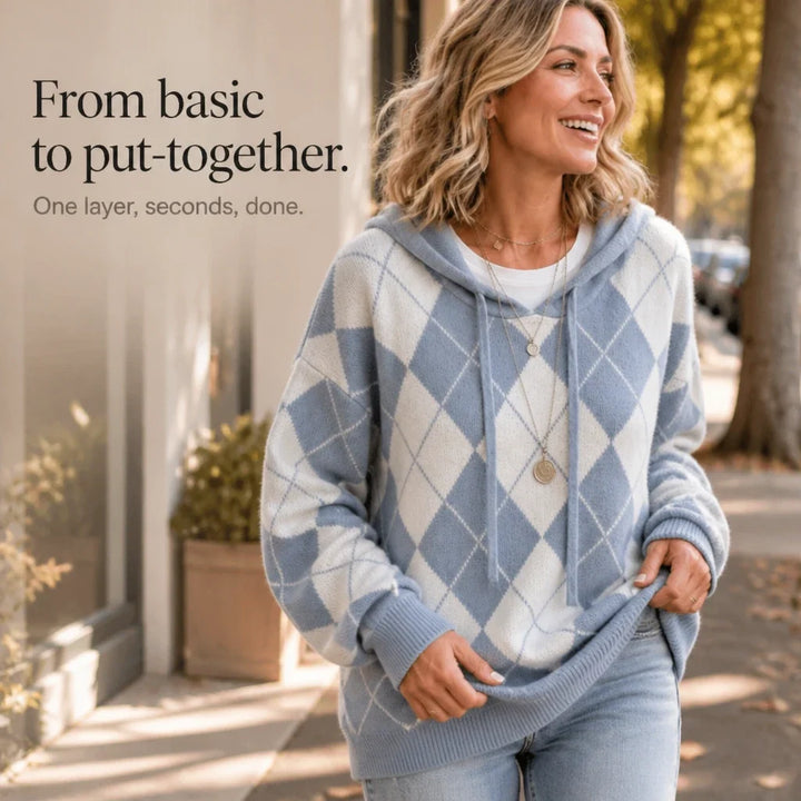 Argylea – Argyle Hooded Knit Sweater