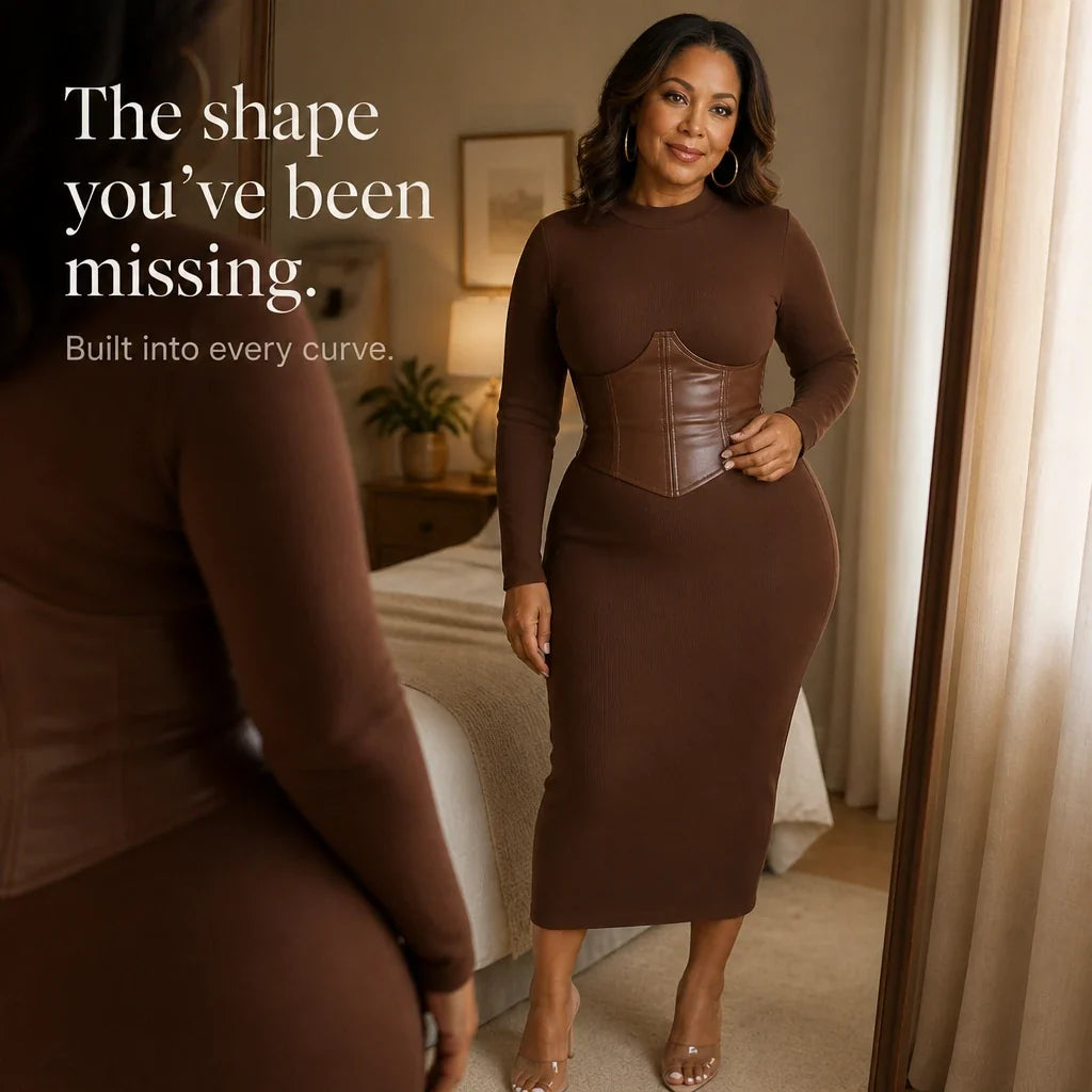 Velora – Corset-Waist Ribbed Knit Midi Dress