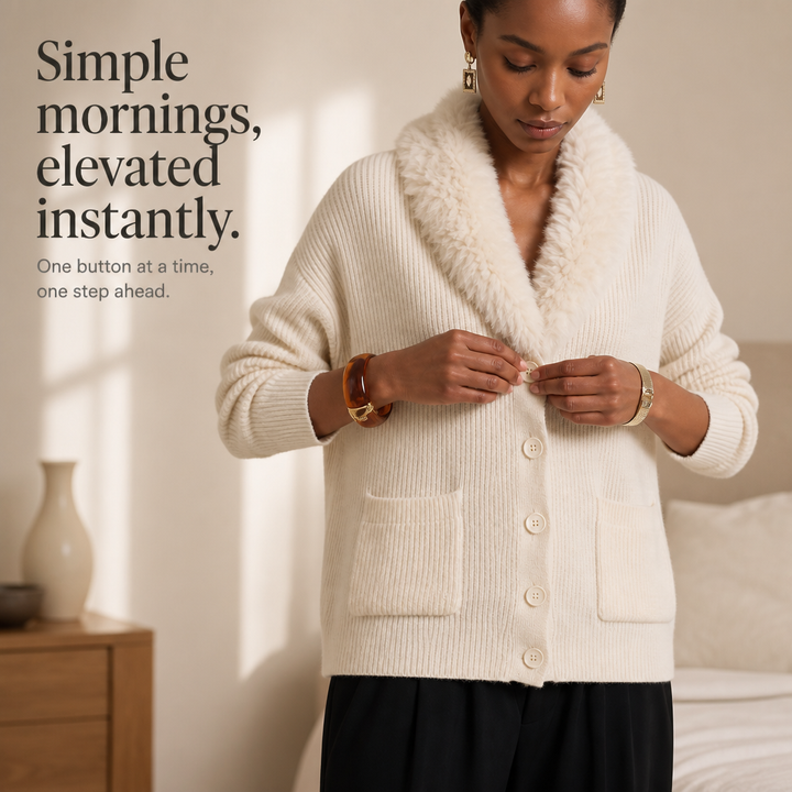 Veloura – Plush Faux-Fur Lapel Chunky Knit Cardigan