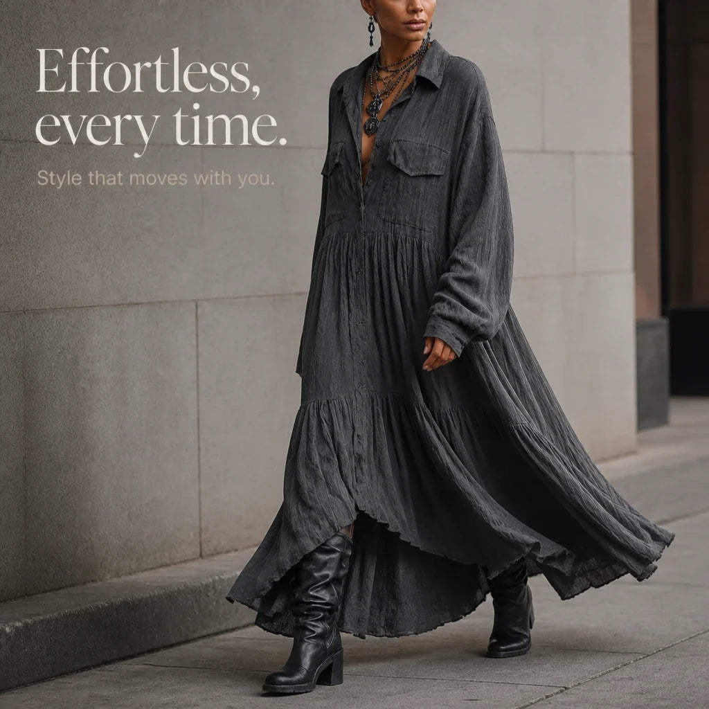 Rufflefield – Washed Ruffle Four-Pocket Shirt Dress