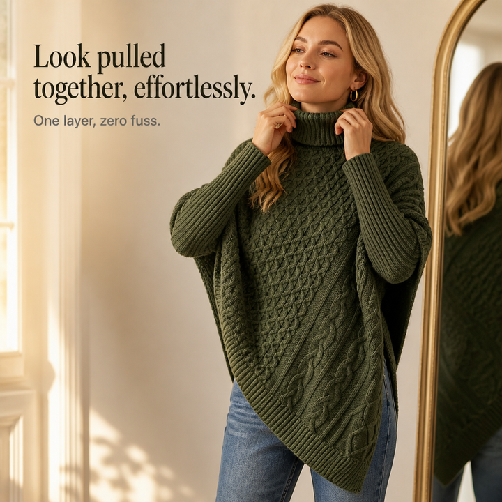 Cable & Cove – Cable-Knit Turtleneck Poncho Sweater