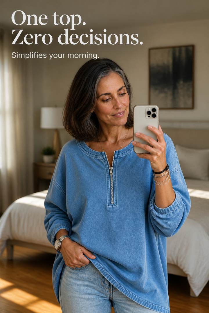 Zipdenim – Half-Zip Denim-Look Blouse