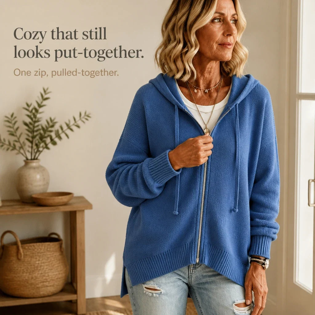 Cozyline – Zip-Front Hooded Knit Cardigan