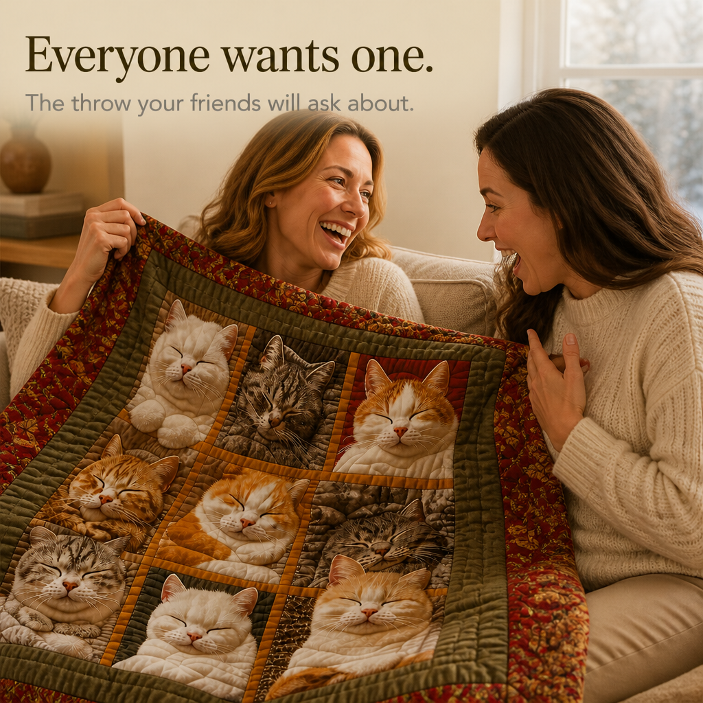 Purrfecto – Nine-Panel Sleeping Cats Reversible Flannel Throw