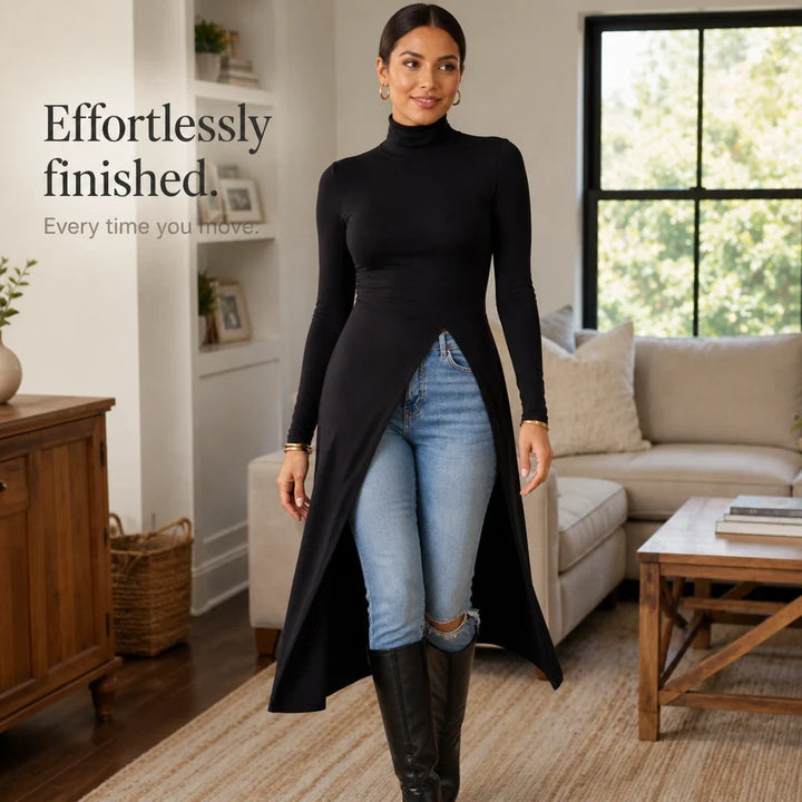 Slitwell – High-Slit Turtleneck Knit Tunic