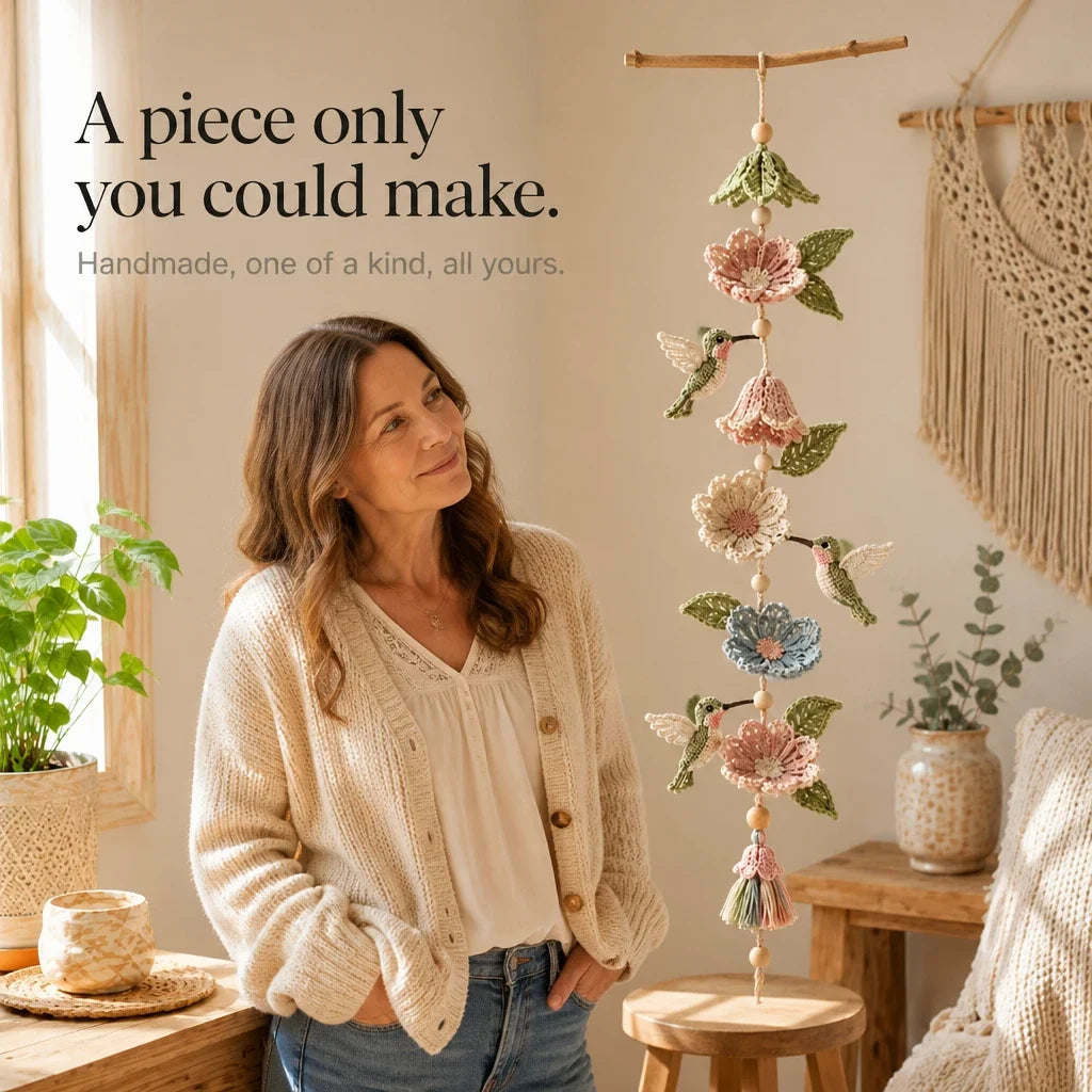 Hummingbird Haven – Crochet Hummingbird Flower Garland