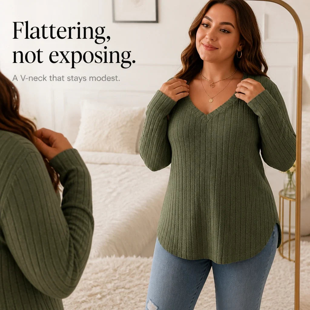 Ribelle – Ribbed Brushed-Knit Deep V-Neck Top